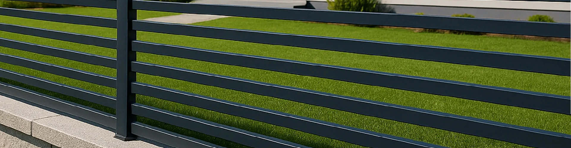 Zaunmuster 60/20 aus horizontalen Aluminiumprofilen vor modernem Haus